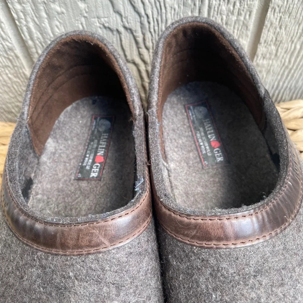 Haflinger Clogs Mens 45 Brown Wool Grizzly Leather Trim Cork Footbed Mules